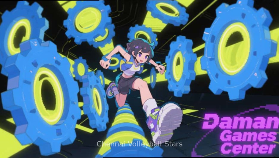 Chennai Volleyball Stars - Game Controls Chennai Volleyball Stars gameplay showing player preparing to spike the ball with interface controls visible